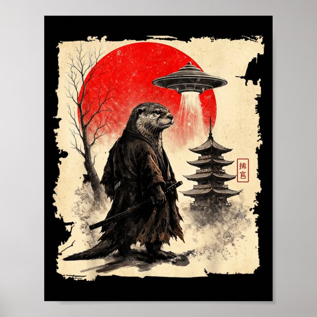 Otter Samurai Retro Ufo Japansk Krigare Konst Graf Poster (Framsidan)