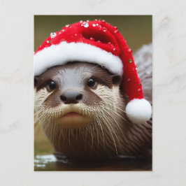 Otter Santa Hat Adsible Vykort
