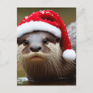 Otter Santa Hat Adsible Vykort