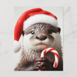 Otter Santa hatt älskvärd godisstav Vykort