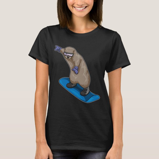Otter Snowboard Winter Sport T Shirt (Framsida)