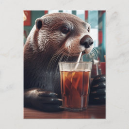 Otter som dricker en Ice Tea i ett café Vykort