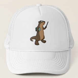 Otter som lärare med Bok och pekare Keps