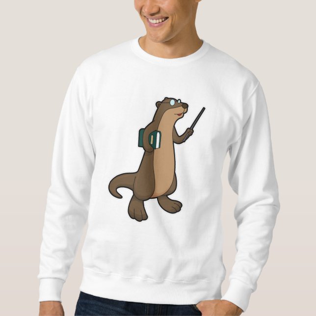 Otter som lärare med Bok och pekare Lång Ärmad Tröja (Framsida)