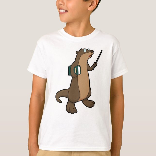 Otter som lärare med Bok och pekare T Shirt (Framsida)