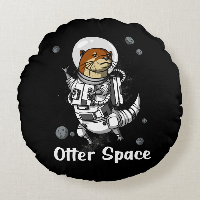 Otter Space Funny Astronaut Animal Rund Kudde (Framsidan)