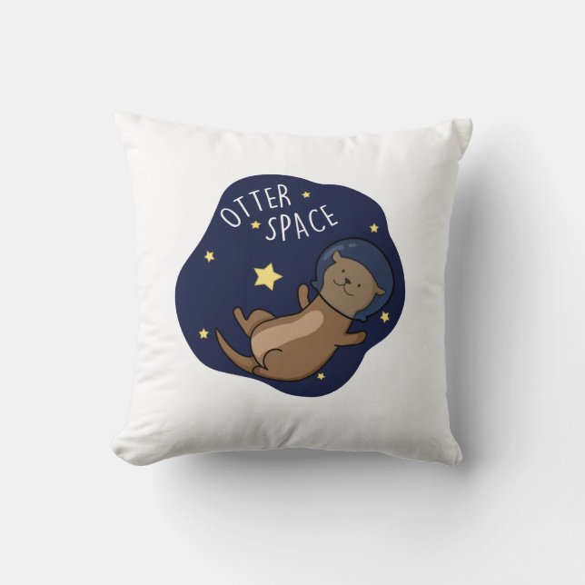 Otter Space Funny Astronaut Otter Pun Kudde (Framsida)