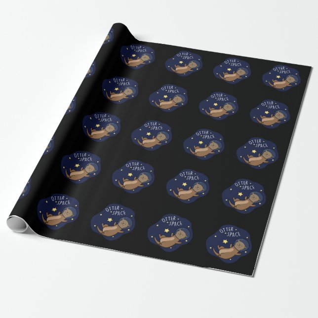 Otter Space Funny Astronaut Otter Pun Mörk BG Presentpapper (Utrullad)