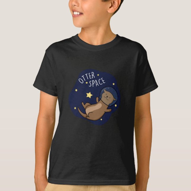 Otter Space Funny Astronaut Otter Pun Mörk BG T Shirt (Framsida)