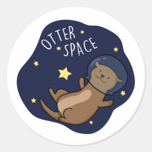 Otter Space Funny Astronaut Otter Pun Runt Klistermärke
