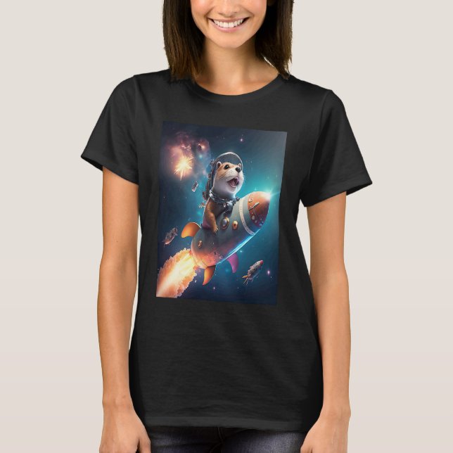 Otter Space Puns Space Otter Riding A Rocket T Shirt (Framsida)