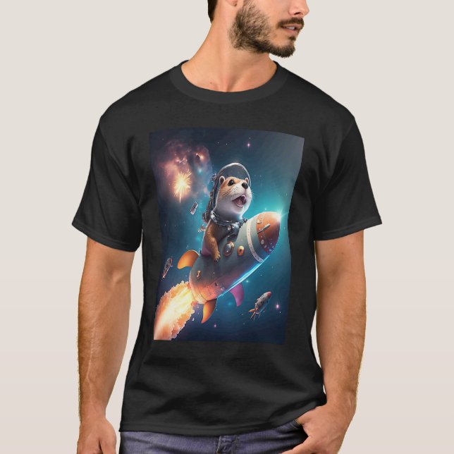 Otter Space Puns Space Otter Riding A Rocket T Shirt (Framsida)