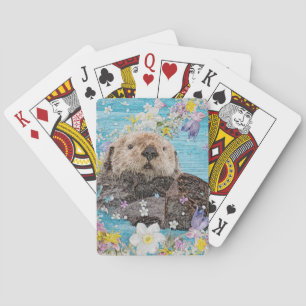 Otter Swimming i Flowers Casinokort