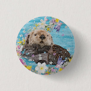 Otter Swimming i Flowers Knapp