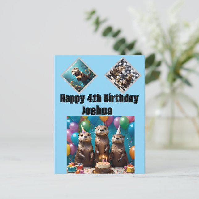Otter Trillingar Födelsedagsfest, Födelsedag Postk Vykort (Stående Fram)
