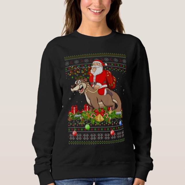 Otter  Ugly Santa Riding Otter Christmas T Shirt (Framsida)