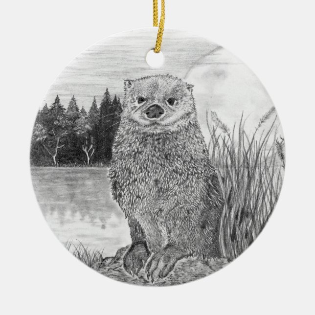 Otter under Måne av Sjö Julgransprydnad Keramik (Framsidan)
