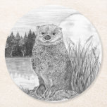Otter Underlägg Papper Rund<br><div class="desc">Otter sitta efter sjö</div>