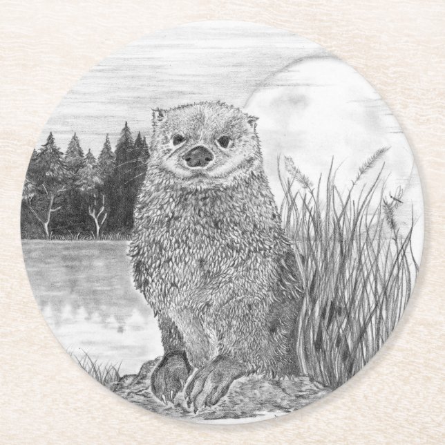 Otter Underlägg Papper Rund (Framsidan)