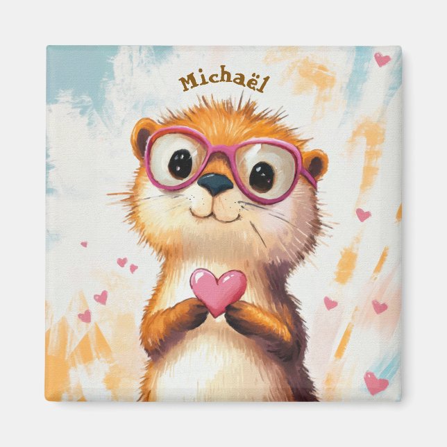 Otter Valentine's Day Heart Badge - Kids School  Magnet (Framsidan)