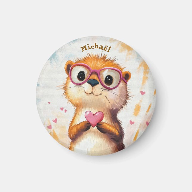 Otter Valentine's Day Heart Badge - Kids School  Magnet (Framsidan)