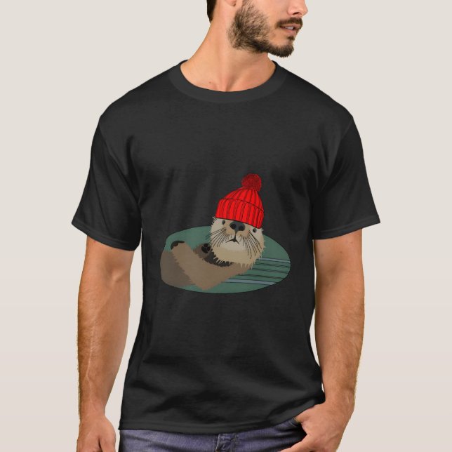 Otter Wearing A Beanie T Shirt (Framsida)
