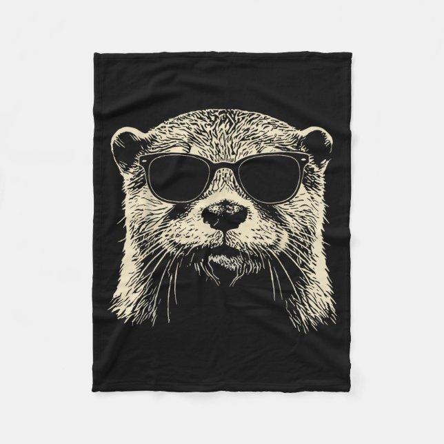Otter Wearing Sungles Graphic Otter Shirt Men Wome Fleecefilt (Framsidan)