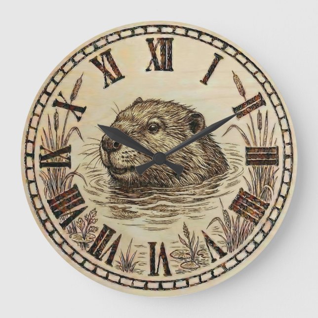 Otter Wooden Wall Clock Stor Klocka (Framsida)