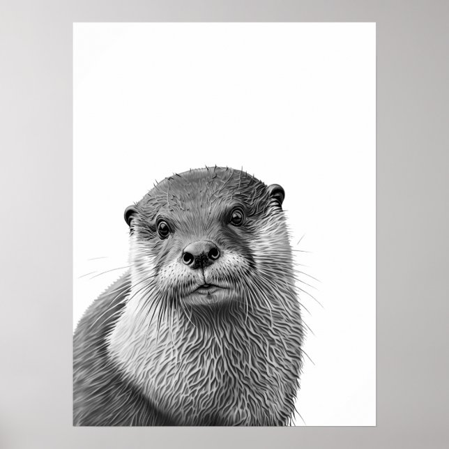 Otter Woodland Modern Porträtt svart vit Poster (Framsidan)