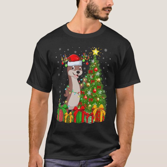 Otter   Xmas Holiday Santa Otter Christmas Tree T Shirt (Framsida)