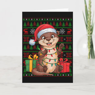 Otter Xmas-ljus ful Santa hatt Otter jul Kort
