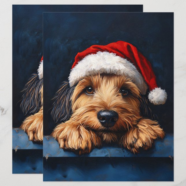 Otterhound i en Santa Hat-skrapbok Papper (Fram/baksida)