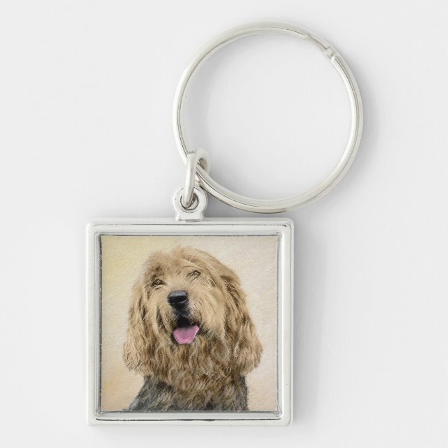 Otterhound-målning - Cute Original Hund Art Fyrkantig Silverfärgad Nyckelring (Framsidan)