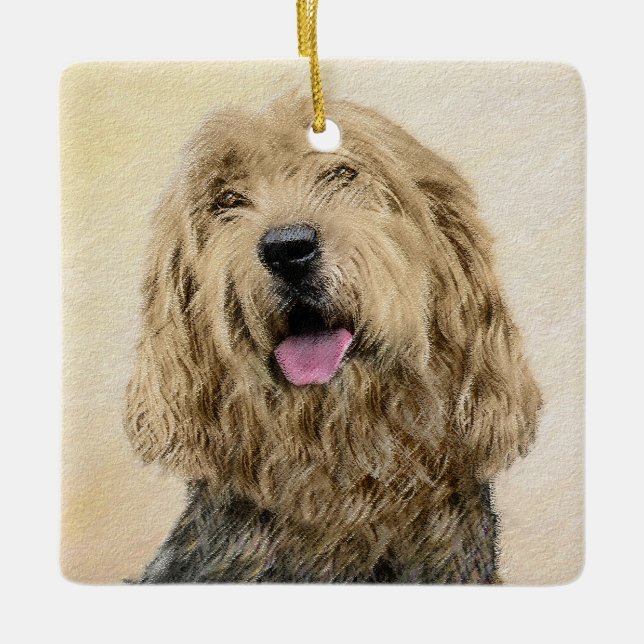 Otterhound-målning - Cute Original Hund Art Julgransprydnad Keramik (Framsida)