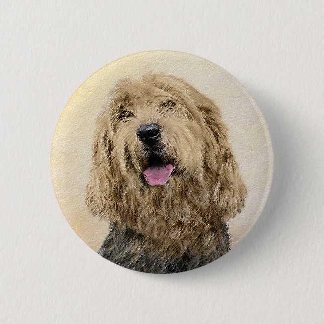 Otterhound-målning - Cute Original Hund Art Knapp (Framsida)