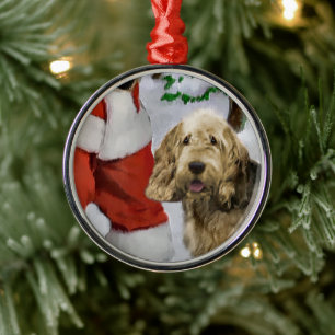 Otterhound med jultomten julgransprydnad metall