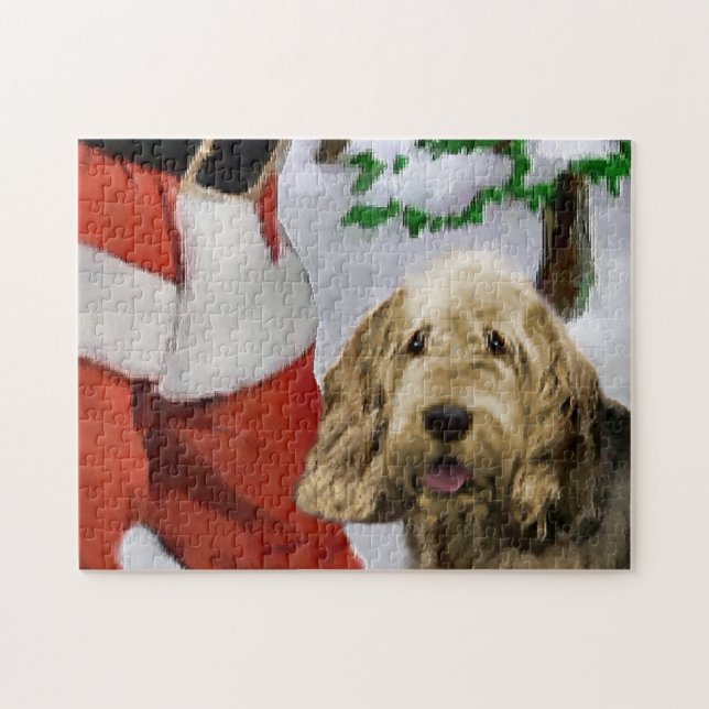 Otterhound med jultomten pussel (Horisontell)