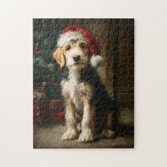 Otterhound Puppy Christmas Painting Pussel (Vertikal)