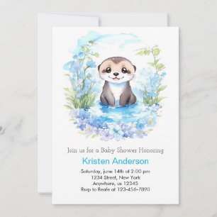 Otterligt blå Blommigt Stollig Boy Shower Inbjudningar