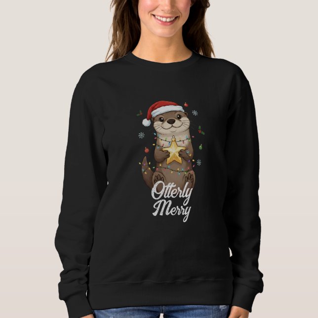 Otterligt Glad Jul - Söt utter i tomteluva T Shirt (Framsida)