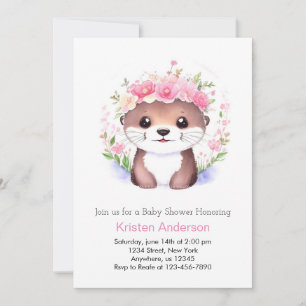Otterligt Rosa Blommigt Stollig Girl Baby Shower Inbjudningar