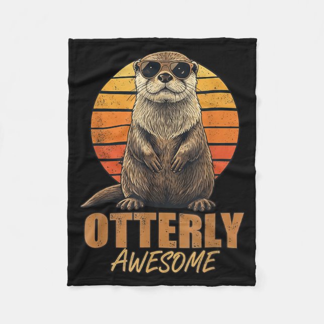 Otterly Awesome Retro Sunset Sea Otter Lover Graph Fleecefilt (Framsidan)