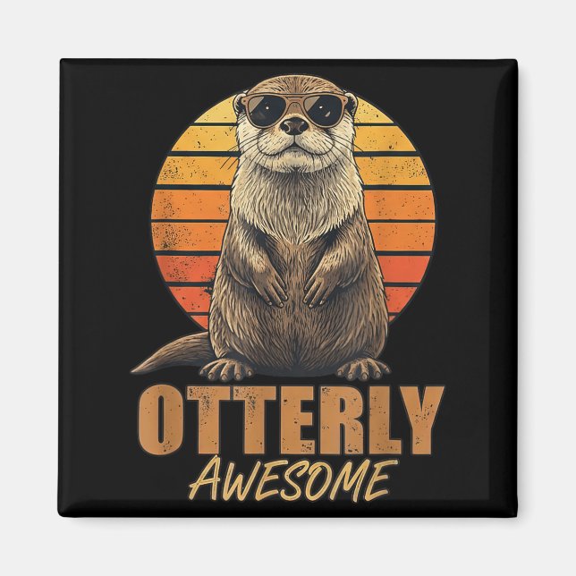 Otterly Awesome Retro Sunset Sea Otter Lover Graph Magnet (Framsidan)