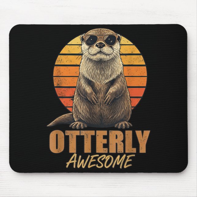 Otterly Awesome Retro Sunset Sea Otter Lover Graph Musmatta (Framsidan)