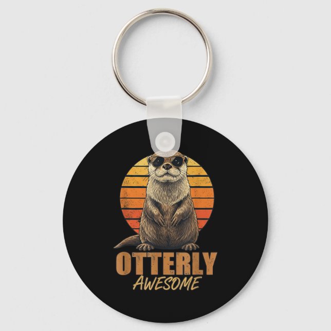 Otterly Awesome Retro Sunset Sea Otter Lover Graph Nyckelring (Framsida)