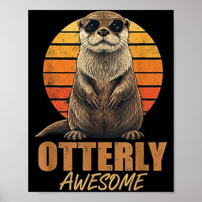 Otterly Awesome Retro Sunset Sea Otter Lover Graph Poster (Framsidan)