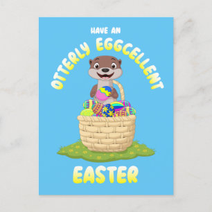 Otterly Eggcellent Tecknad Otter Påskägg Helg Vykort