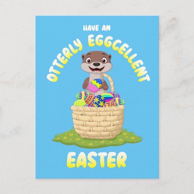 Otterly Eggcellent Tecknad Otter Påskägg Helg Vykort (Framsida)