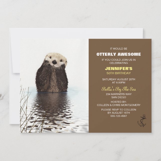 Otterly Fantastisk Cute Otter Nautical Birthday Inbjudningar (Framsida)