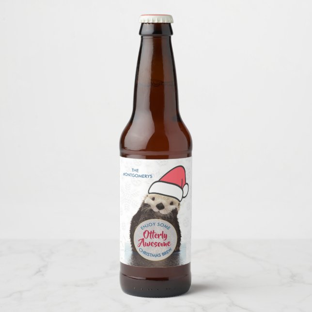 Otterly Fantastisk jul Brew Otter Funny Pun Ölflaska Etikett (Framsida)